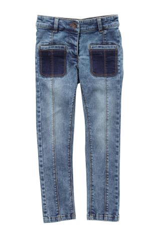 Snow Wash Patch Pocket Skinny Jeans (3-16yrs)